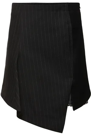 SACAI Jupe Courte En Laine Melton Et À Rayures Chalk
