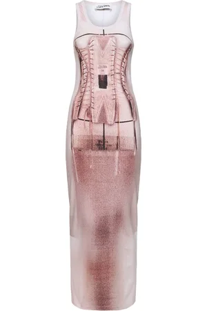 Jean Paul Gaultier Robe Longue En Coton Stretch Imprimé