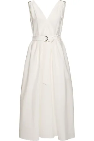 Brunello Cucinelli Robe Midi En Popeline Technique & Ceinture