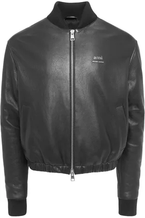 Ami Veste Bomber En Cuir Lisse À Logo