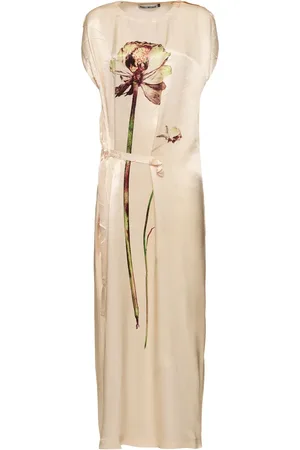 Issey Miyake Robe Longue En Satin Pressed Flora