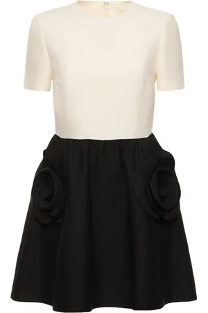 VALENTINO Robe Courte En Crêpe De Soie Et Laine Détail Roses