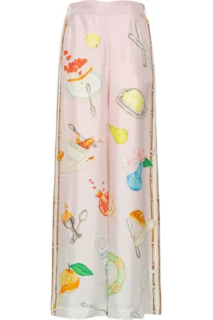 Casablanca Pantalon Large En Satin De Soie Imprimée