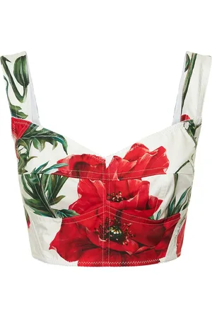 Dolce & Gabbana Corset En Popeline De Coton Imprimé Coquelicot