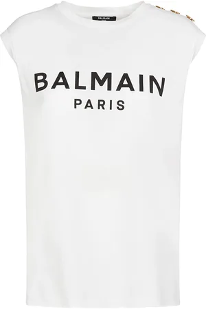 Balmain T-shirt En Coton Imprimé Logo Avec Boutons
