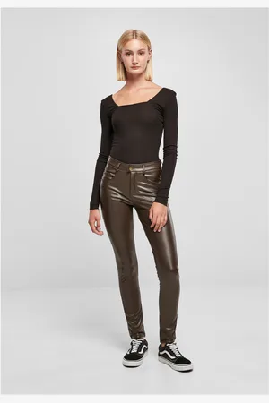 Urban classics Pantalon cuir synthétique taille moyenne femme