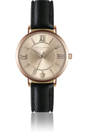 Amelia Parker Montre cuir femme Petite Rose Black