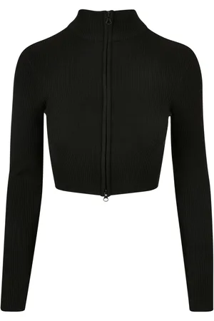 Urban classics Cardigan zippé court en tricot côtelé femme