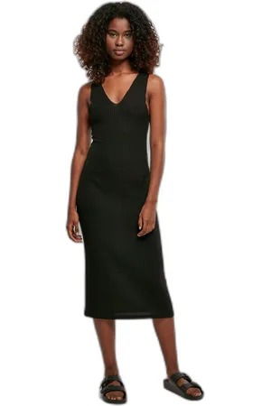 Urban classics Robe mi-longue côtelée sans manches femme
