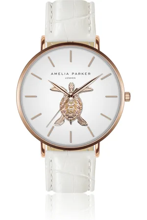 Amelia Parker Montre cuir femme Rose Turtle White