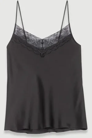Maje Top En Satin De Soie Et Dentelles