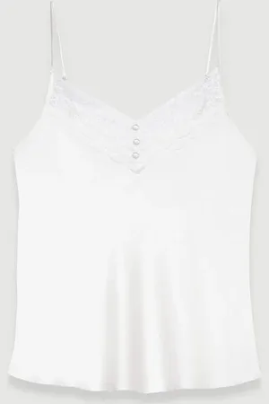 Maje Top En Satin De Soie Et Dentelles