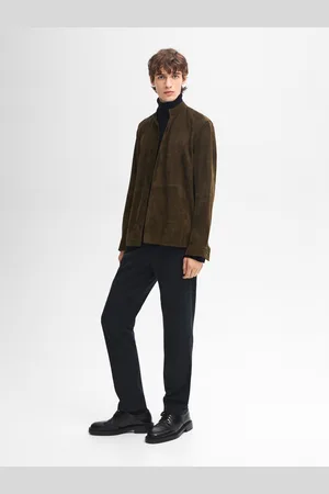 Massimo Dutti Chemise À Col Mao En Cuir Finition Daim - - L - - Homme