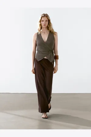 Massimo Dutti Jupe Longue Ample 100 % Lin - - S - - Femme