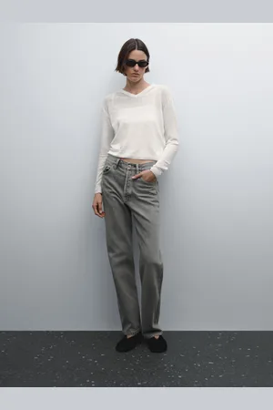 Massimo Dutti Jean Straight Taille Haute En Coton Mélangé - - 36 - - Femme