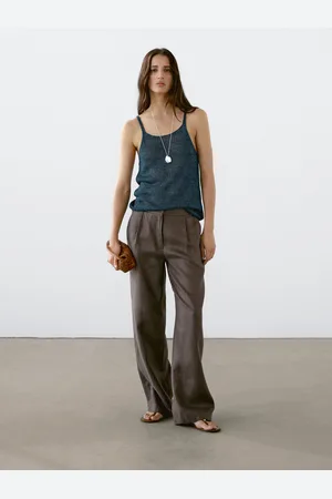 Massimo Dutti Pantalon Wide Fit 100 % Lin - - 34 - - Femme