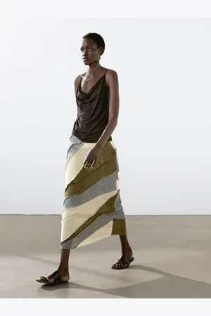 Massimo Dutti Jupe Midi Patchwork 100 % Lin - - 34 - - Femme