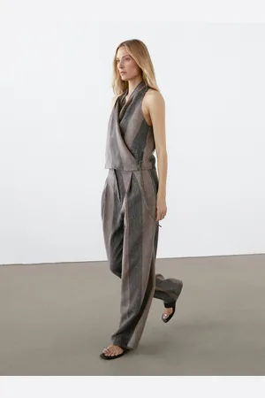 Massimo Dutti Pantalon Palazzo Rayures Contrastantes - - 38 - - Femme