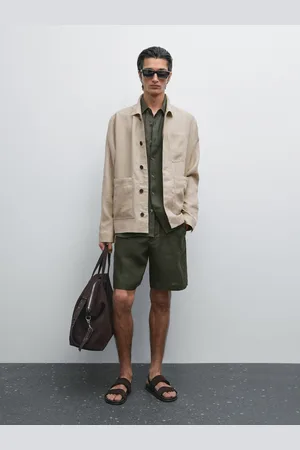Massimo Dutti Bermuda Semi-Jogger 100 % Lin - Vert Foncé - S - - Homme