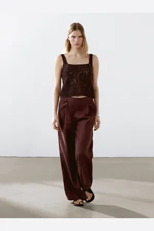 Massimo Dutti Pantalon Fluide À Pinces 100 % Lin - - 34 - - Femme