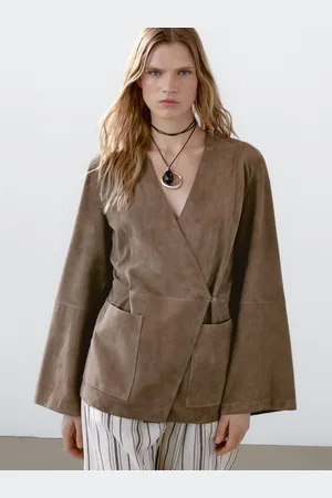 Massimo Dutti Kimono Cache-Cœur En Cuir Et Daim - - S - - Femme