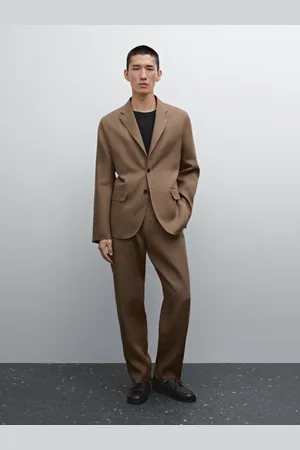 Massimo Dutti Pantalon De Costume 100 % Lin - Brun Vigoré - 46 - - Homme
