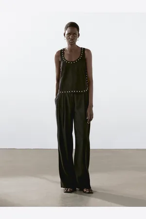 Massimo Dutti Top En Cuir Et Daim À Clous - - L - - Femme