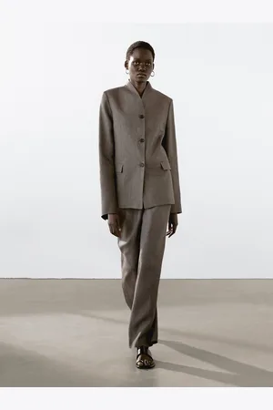 Massimo Dutti Blazer À Col Montant 100 % Lin - - 38 - - Femme