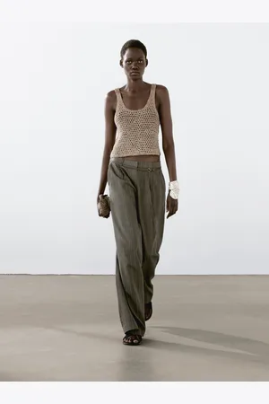 Massimo Dutti Top Tressé En Cuir Finition Daim - - M - - Femme