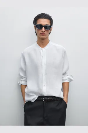 Massimo Dutti Chemise Regular 100 % Lin À Col Mao - - M - - Homme
