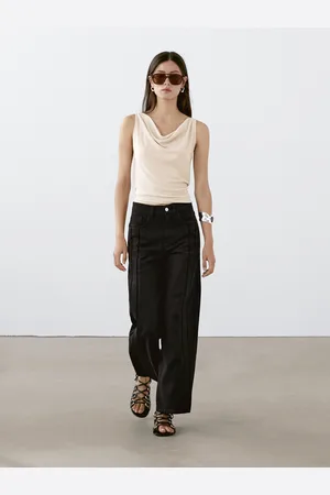 Massimo Dutti Jean Wide Leg Taille Haute Avec Découpes - - 42 - - Femme