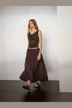 Massimo Dutti Jupe Midi Bouffante Plissée - - 34 - - Femme