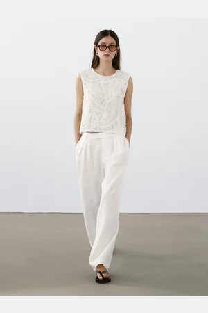 Massimo Dutti Pantalon Triple Pince 100 % Lin - - 36 - - Femme