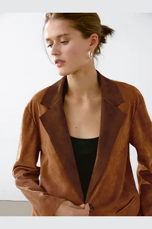 Massimo Dutti Blazer Fluide En Cuir Finition Daim - - S - - Femme