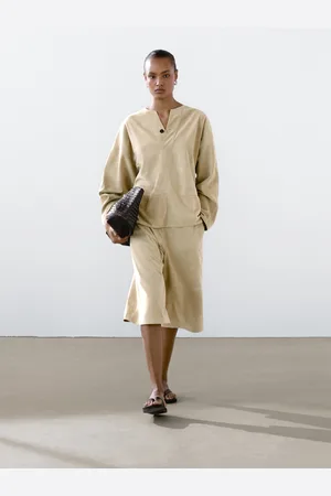 Massimo Dutti Bermuda Long En Cuir Finition Daim - - M - - Femme