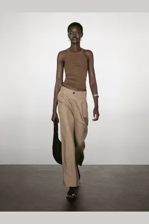 Massimo Dutti Pantalon Fluide À Pinces 100 % Lin - - 40 - - Femme