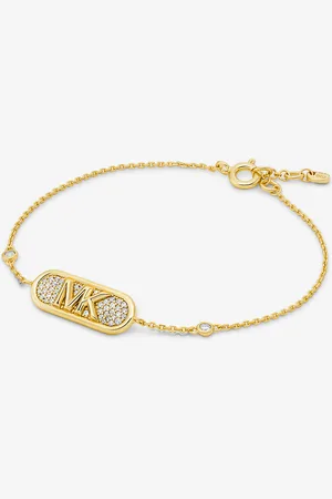 Michael Kors Bracelet en argent sterling plaqué en métal précieux à pierres pavées et logo Empire