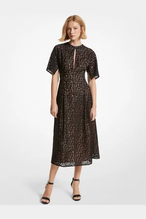 Michael Kors Robe mi-longue en dentelle tressée à motif léopard