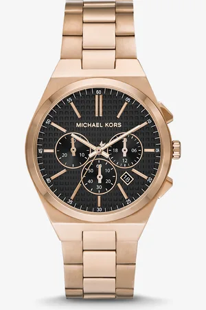 Michael Kors Montre Lennox beige-dorée surdimensionnée à pierres pavées