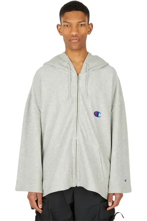 Champion Homme, Sweatshirts et sweats à capuche, Gris, Taille: S Sweat à capuche asymétrique