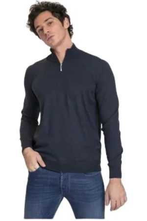 Gran Sasso Homme, Pulls, Bleu, Taille: XL Pull bleuuit à col zippé