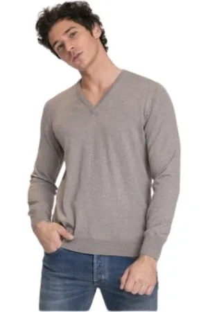 Gran Sasso Homme, Pulls, Brun, Taille: XL Pull marron glacé à col V