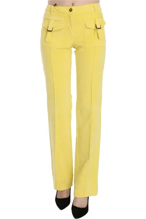 Roberto Cavalli Femme, Pantalons, Jaune, Taille: 42 FR Pantalon droit à la taille moyenne