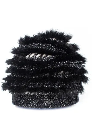 CHANEL Femme, Pre-owned, Noir, Taille: ONE Size Pre-owned Cashmere fur fringe beanie
