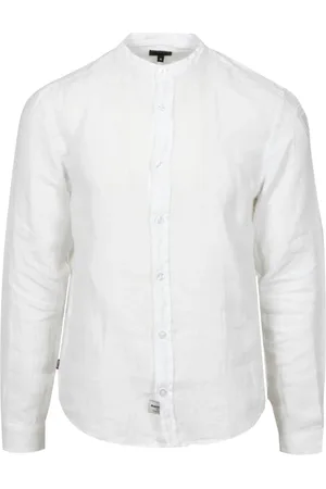 Blauer Homme, Chemises, Blanc, Taille: S Chemise en lin blanc avec col mandarin