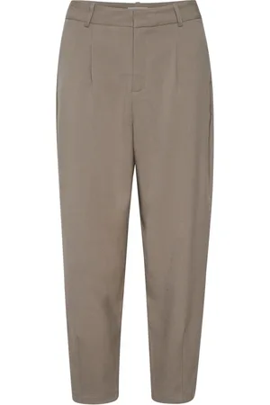 Kaffe Femme, Pantalons, Brun, Taille: 36 FR Pantalon taille haute raccourci avec passants de ceinture et poches latérales