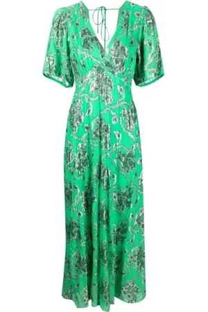 Bash Femme, Robes, Vert, Taille: 36 FR Robe Shelby Vert Pomme à Fleurs