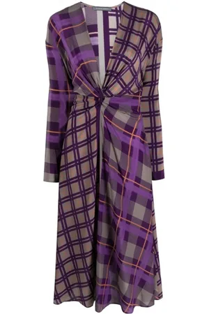 Alberta Ferretti Femme, Robes, Violet, Taille: 38 FR Robe midi en soie à carreaux