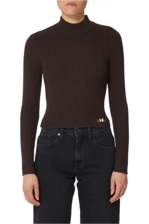 Michael Kors Femme, Pulls, Brun, Taille: 42 FR Pull à Col Roulé Côtelé Marron