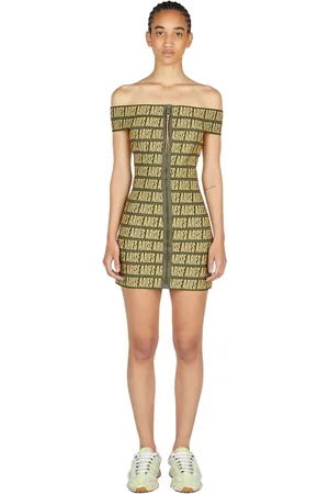 ARIES Femme, Robes, Vert, Taille: 40 FR Mini Robe Logo avec Épaules Dénudées